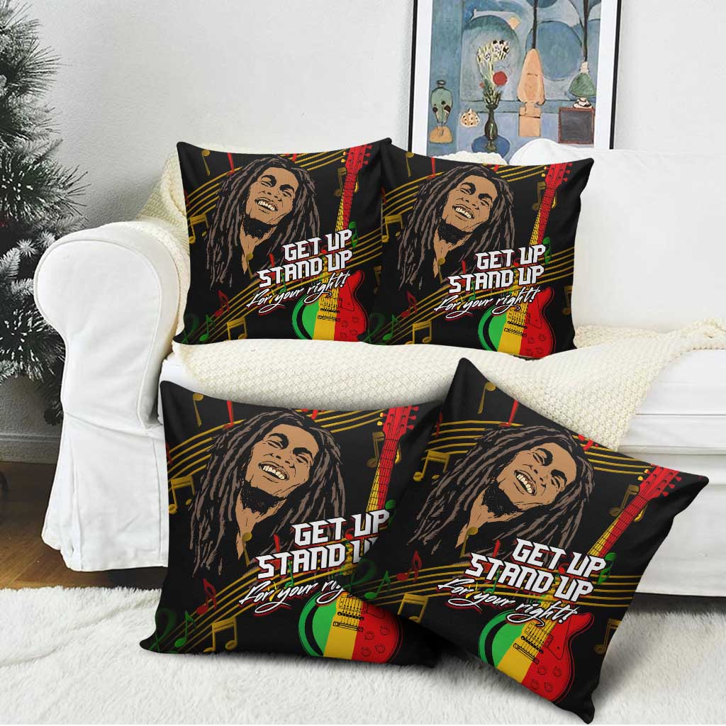 Legend Bob Get Up Stand Up Pillow Cover Black Jamaican Reggae Multicolored