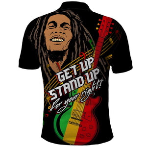 Legend Bob Get Up Stand Up Polo Shirt Black Jamaican Reggae Multicolored