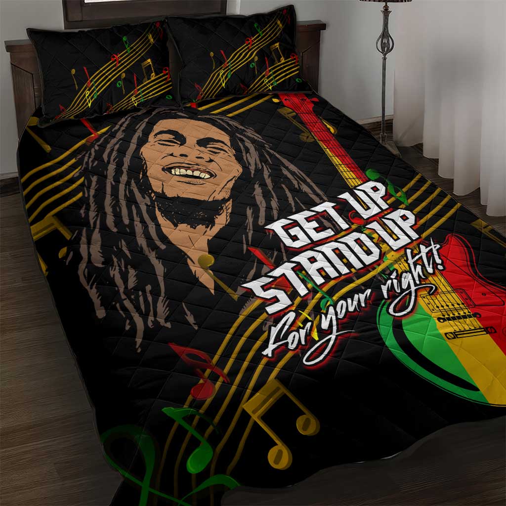 Legend Bob Get Up Stand Up Quilt Bed Set Black Jamaican Reggae Multicolored