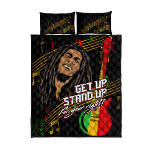 Legend Bob Get Up Stand Up Quilt Bed Set Black Jamaican Reggae Multicolored