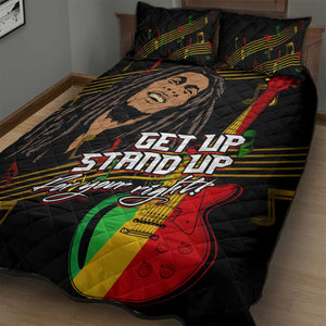 Legend Bob Get Up Stand Up Quilt Bed Set Black Jamaican Reggae Multicolored