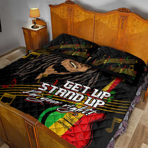 Legend Bob Get Up Stand Up Quilt Bed Set Black Jamaican Reggae Multicolored