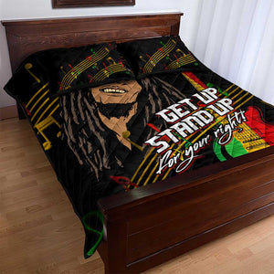 Legend Bob Get Up Stand Up Quilt Bed Set Black Jamaican Reggae Multicolored