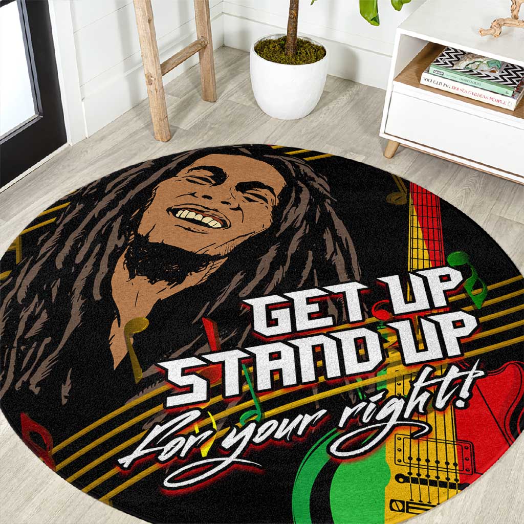 Legend Bob Get Up Stand Up Round Carpet Black Jamaican Reggae Multicolored