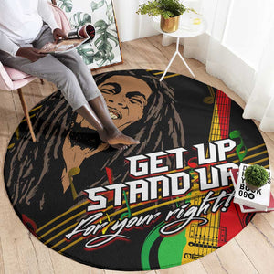 Legend Bob Get Up Stand Up Round Carpet Black Jamaican Reggae Multicolored