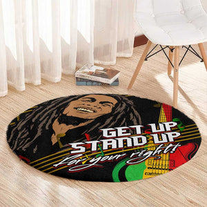 Legend Bob Get Up Stand Up Round Carpet Black Jamaican Reggae Multicolored