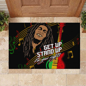 Legend Bob Get Up Stand Up Rubber Doormat Black Jamaican Reggae Multicolored