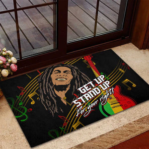 Legend Bob Get Up Stand Up Rubber Doormat Black Jamaican Reggae Multicolored