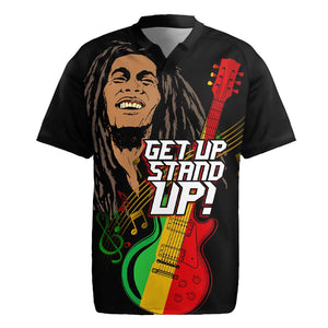 Legend Bob Get Up Stand Up Rugby Jersey Black Jamaican Reggae Multicolored