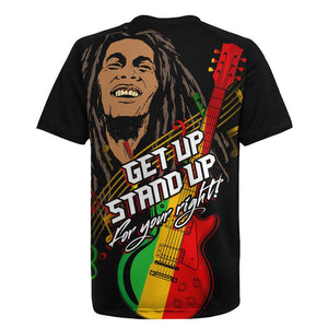 Legend Bob Get Up Stand Up Rugby Jersey Black Jamaican Reggae Multicolored