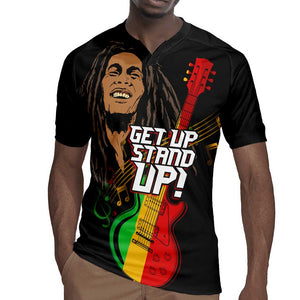 Legend Bob Get Up Stand Up Rugby Jersey Black Jamaican Reggae Multicolored