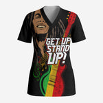 Legend Bob Get Up Stand Up Scrub Top Black Jamaican Reggae Multicolored