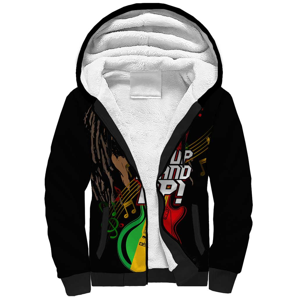 Legend Bob Get Up Stand Up Sherpa Hoodie Black Jamaican Reggae Multicolored