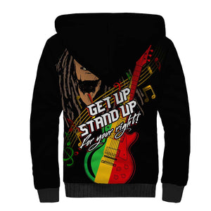 Legend Bob Get Up Stand Up Sherpa Hoodie Black Jamaican Reggae Multicolored