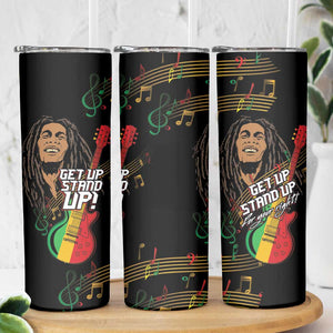 Legend Bob Get Up Stand Up Skinny Tumbler Black Jamaican Reggae Multicolored