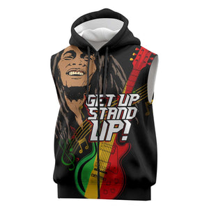 Legend Bob Get Up Stand Up Sleeveless Zip Hoodie Black Jamaican Reggae Multicolored - African Pride