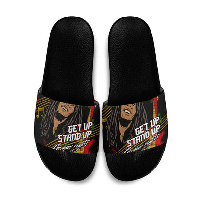 Legend Bob Get Up Stand Up Slide Sandals Black Jamaican Reggae Multicolored