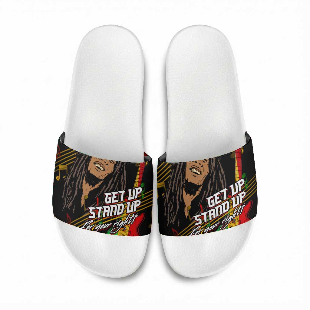 Legend Bob Get Up Stand Up Slide Sandals Black Jamaican Reggae Multicolored