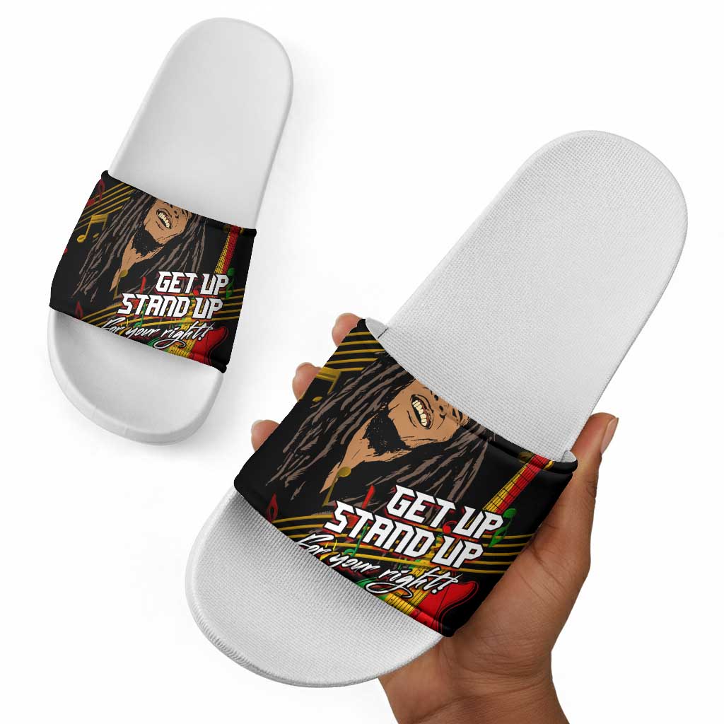 Legend Bob Get Up Stand Up Slide Sandals Black Jamaican Reggae Multicolored