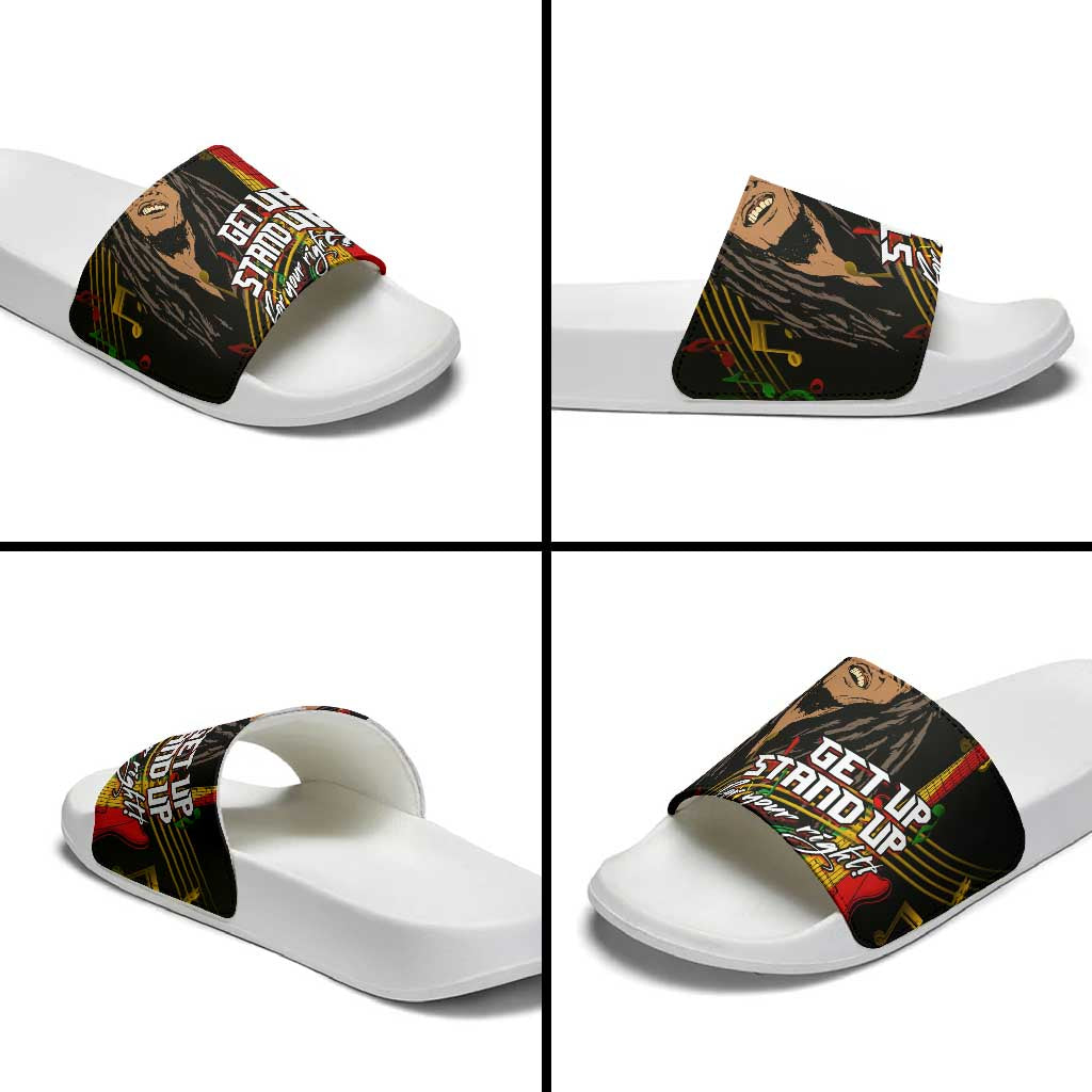 Legend Bob Get Up Stand Up Slide Sandals Black Jamaican Reggae Multicolored