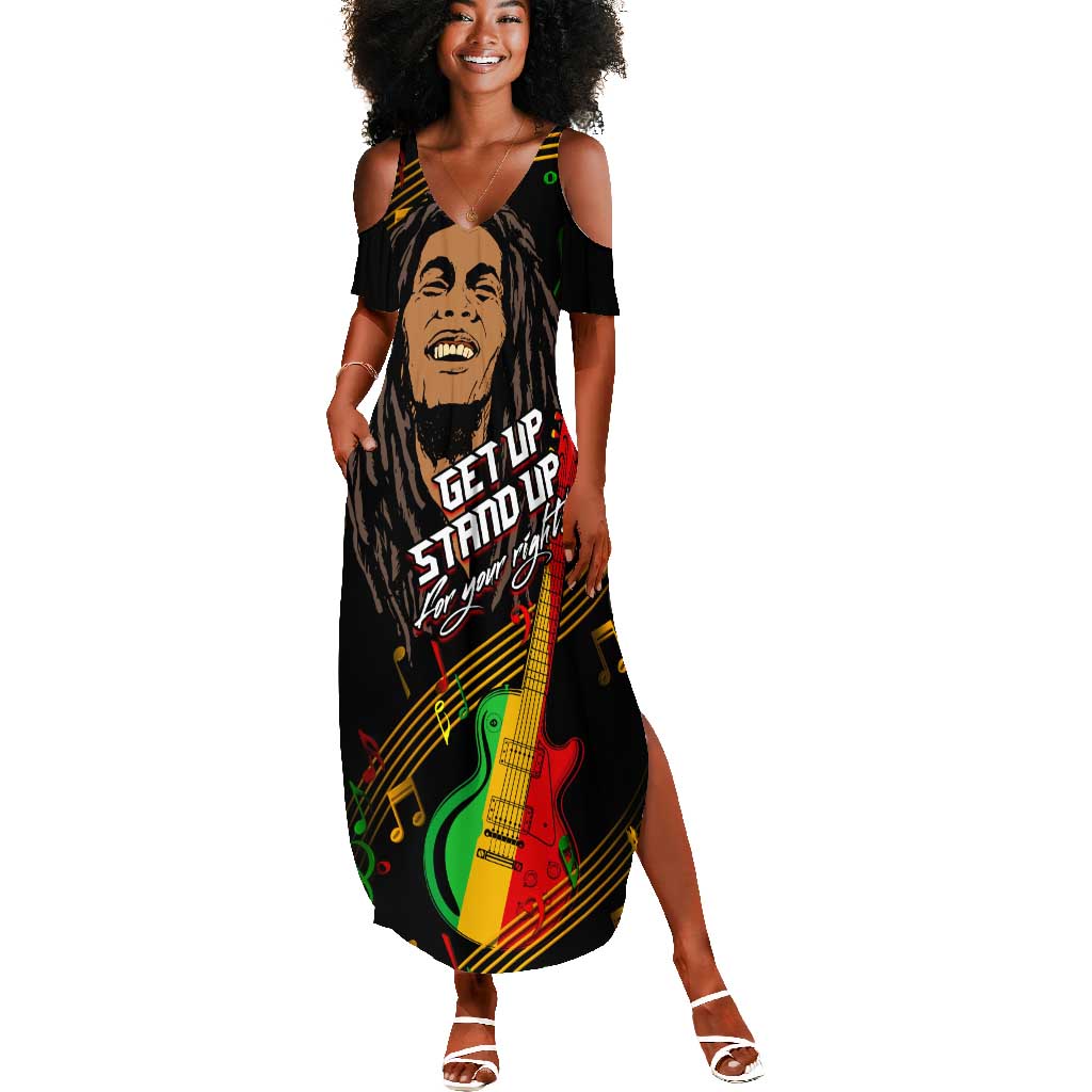 Legend Bob Get Up Stand Up Summer Maxi Dress Black Jamaican Reggae Multicolored