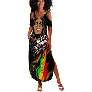 Legend Bob Get Up Stand Up Summer Maxi Dress Black Jamaican Reggae Multicolored