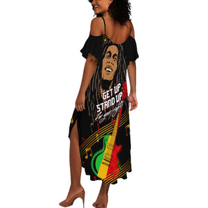 Legend Bob Get Up Stand Up Summer Maxi Dress Black Jamaican Reggae Multicolored