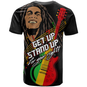 Legend Bob Get Up Stand Up T shirt Black Jamaican Reggae Multicolored