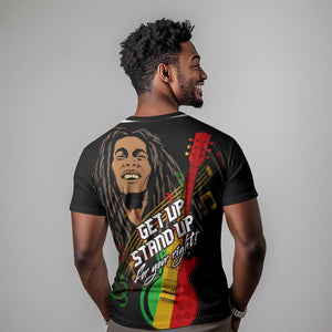 Legend Bob Get Up Stand Up T shirt Black Jamaican Reggae Multicolored