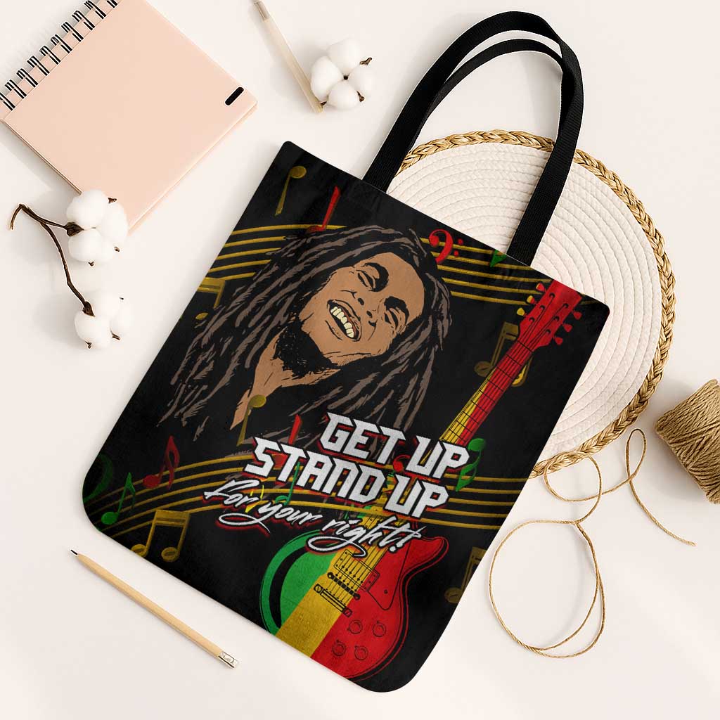 Legend Bob Get Up Stand Up Tote Bag Black Jamaican Reggae Multicolored