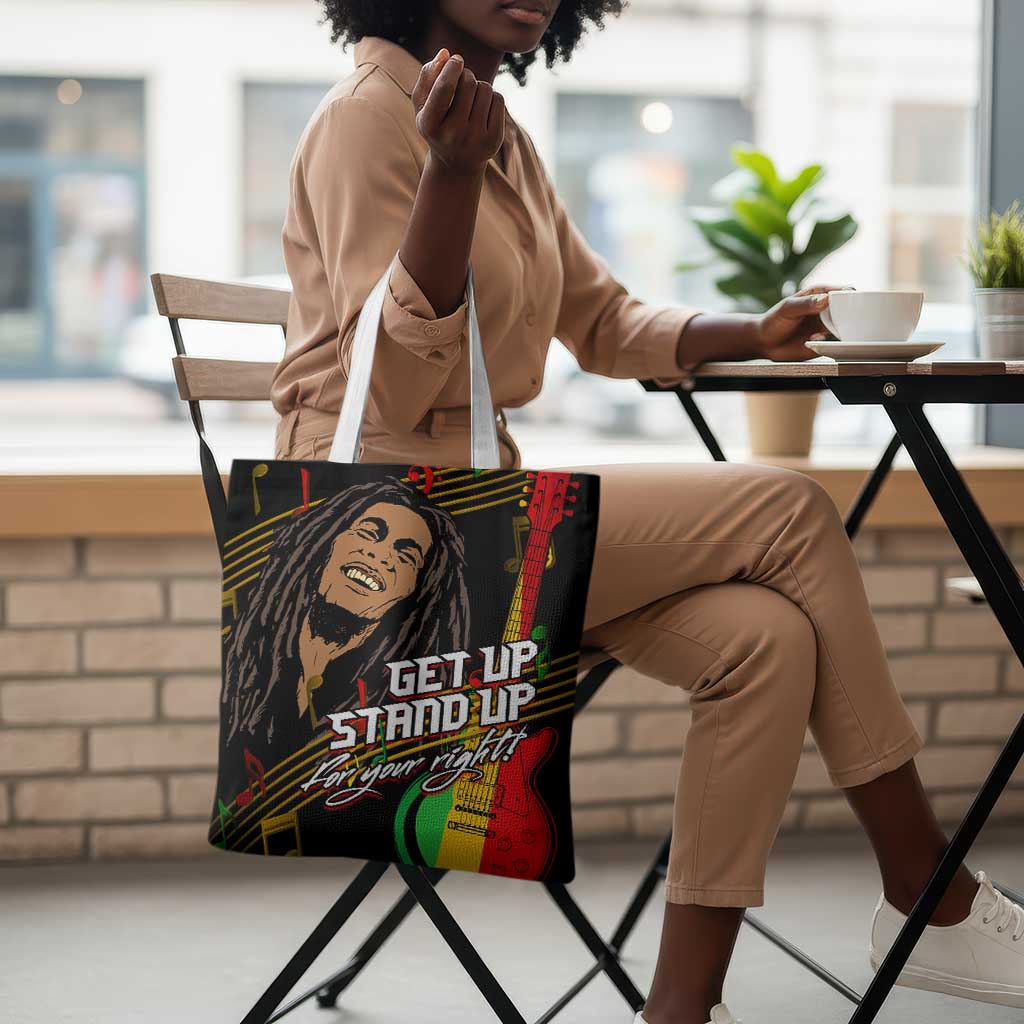 Legend Bob Get Up Stand Up Tote Bag Black Jamaican Reggae Multicolored