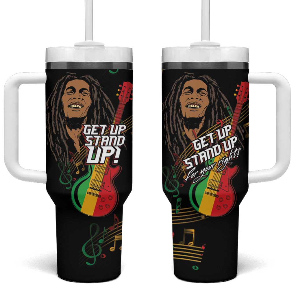 Legend Bob Get Up Stand Up Tumbler With Handle Black Jamaican Reggae Multicolored