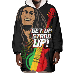 Legend Bob Get Up Stand Up Wearable Blanket Hoodie Black Jamaican Reggae Multicolored