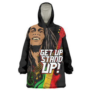 Legend Bob Get Up Stand Up Wearable Blanket Hoodie Black Jamaican Reggae Multicolored