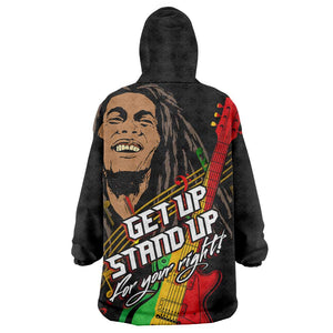 Legend Bob Get Up Stand Up Wearable Blanket Hoodie Black Jamaican Reggae Multicolored