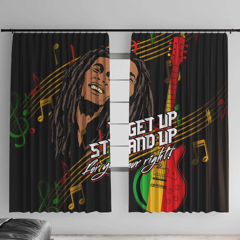 Legend Bob Get Up Stand Up Window Curtain Black Jamaican Reggae Multicolored