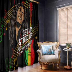 Legend Bob Get Up Stand Up Window Curtain Black Jamaican Reggae Multicolored