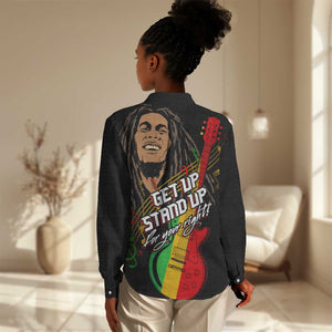 Legend Bob Get Up Stand Up Women Casual Shirt Black Jamaican Reggae Multicolored