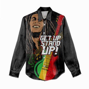 Legend Bob Get Up Stand Up Women Casual Shirt Black Jamaican Reggae Multicolored