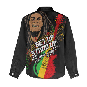 Legend Bob Get Up Stand Up Women Casual Shirt Black Jamaican Reggae Multicolored