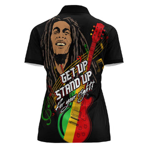 Legend Bob Get Up Stand Up Women Polo Shirt Black Jamaican Reggae Multicolored