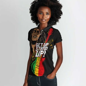 Legend Bob Get Up Stand Up Women Polo Shirt Black Jamaican Reggae Multicolored