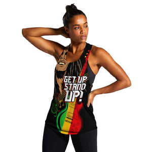 Legend Bob Get Up Stand Up Women Racerback Tank Black Jamaican Reggae Multicolored