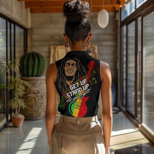 Legend Bob Get Up Stand Up Women Sleeveless Polo Shirt Black Jamaican Reggae Multicolored