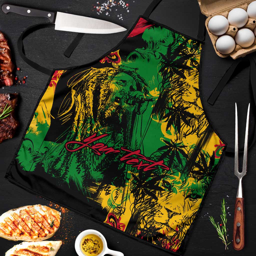 Personalized Rastafarian Lion Legend Bob Apron Black Jamaican Reggae Sketch Portrait