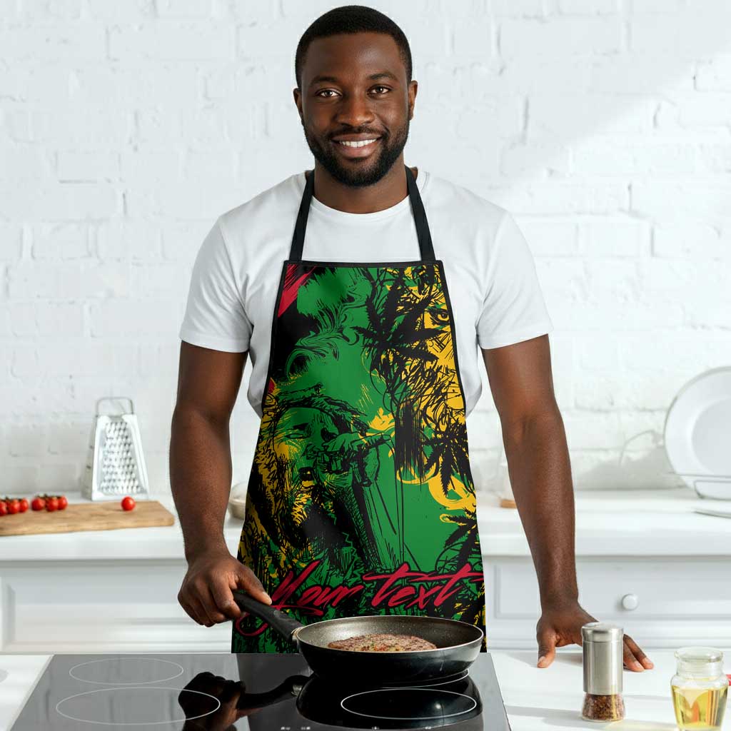 Personalized Rastafarian Lion Legend Bob Apron Black Jamaican Reggae Sketch Portrait