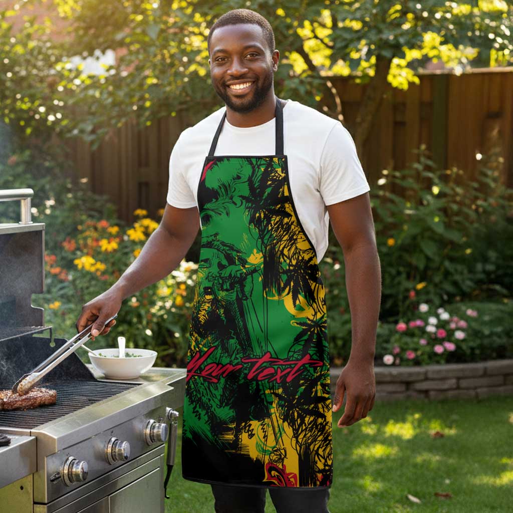 Personalized Rastafarian Lion Legend Bob Apron Black Jamaican Reggae Sketch Portrait