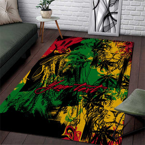 Rastafarian Lion Legend Bob Area Rug Black Jamaican Reggae Festival Sketch Portrait