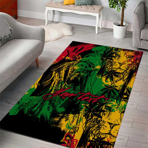 Rastafarian Lion Legend Bob Area Rug Black Jamaican Reggae Festival Sketch Portrait