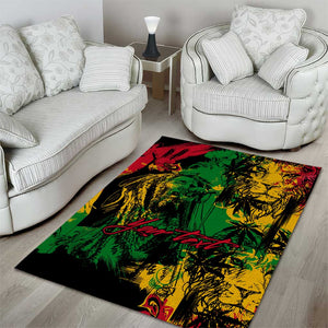 Rastafarian Lion Legend Bob Area Rug Black Jamaican Reggae Festival Sketch Portrait